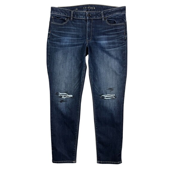 WHBM the Skimmer Jeans  Women's Size 14  Distressed Dark Denim  Mid-Rise - Picture 1 of 13